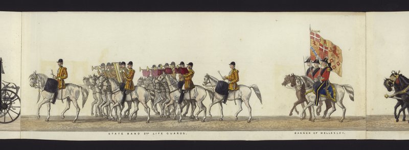 Deel van het panoramische uitzicht op de volledige begrafenisstoet van Arthur, hertog van Wellington door Henry Jr and Sala Alken