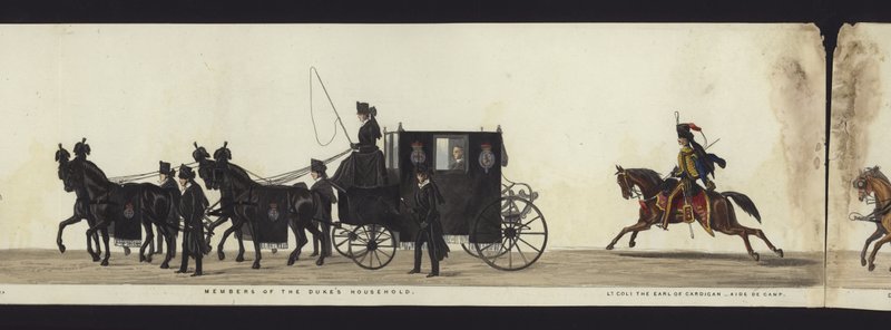 Deel van het panoramische uitzicht op de volledige begrafenisstoet van Arthur, hertog van Wellington door Henry Jr and Sala Alken