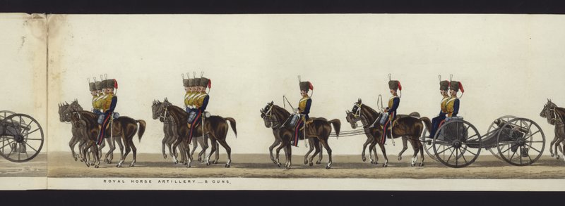 Deel van het panoramische uitzicht op de volledige begrafenisstoet van Arthur, hertog van Wellington door Henry Jr and Sala Alken