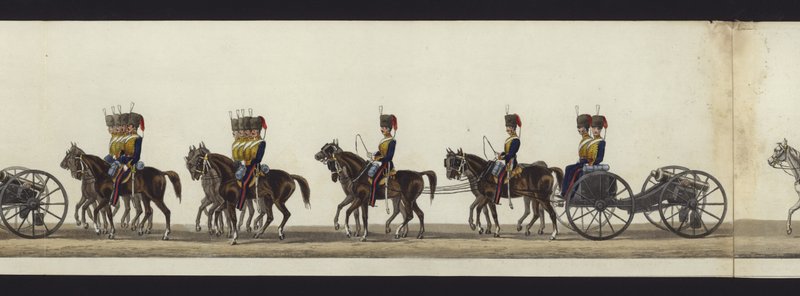 Deel van het panoramisch uitzicht op de volledige begrafenisstoet van Arthur, hertog van Wellington door Henry Jr and Sala Alken