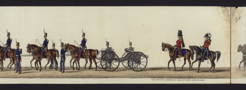Deel van het panoramisch uitzicht op de volledige begrafenisstoet van Arthur, hertog van Wellington door Henry Jr and Sala Alken