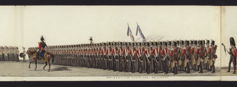 Deel van het panoramisch uitzicht op de volledige begrafenisstoet van Arthur, hertog van Wellington door Henry Jr and Sala Alken