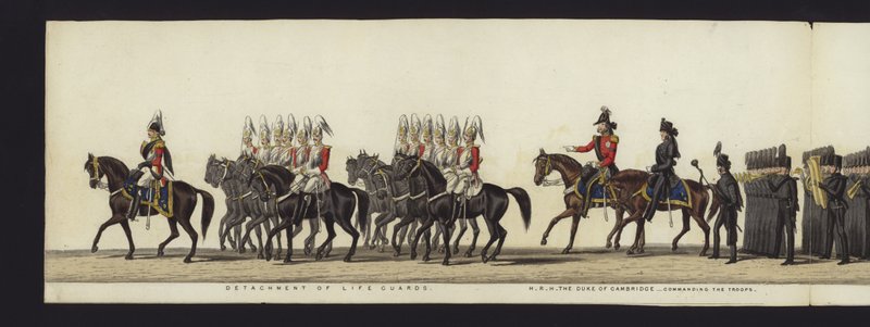 Deel van het panoramisch uitzicht op de volledige begrafenisstoet van Arthur, hertog van Wellington door Henry Jr and Sala Alken