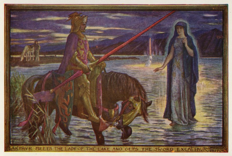 Arthur ontmoet de Dame van het Meer en krijgt het Zwaard Excalibur door Henry Justice Ford