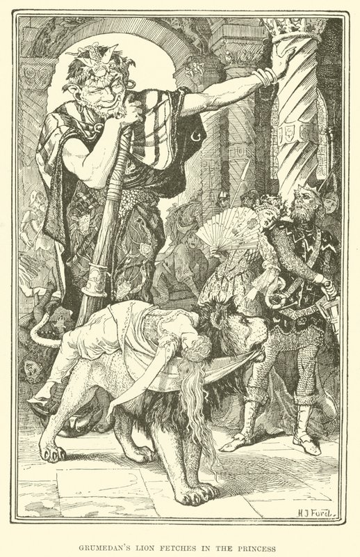 Grumedans leeuw haalt de prinses op (gravure) door Henry Justice Ford