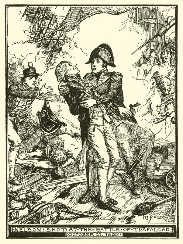 Nelson Neergeschoten bij de Slag om Trafalgar, 21 oktober 1805 door Henry Justice Ford