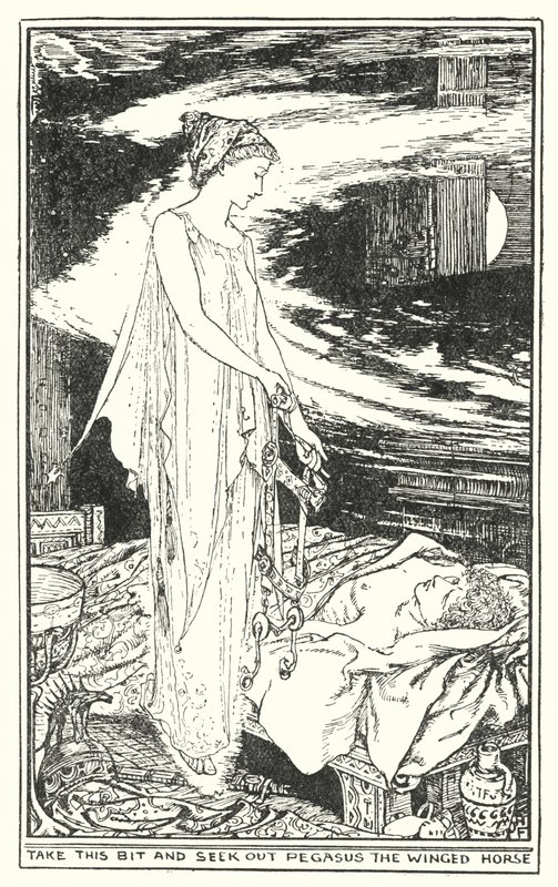 Neem dit stukje en zoek Pegasus het gevleugelde paard (litho) door Henry Justice Ford