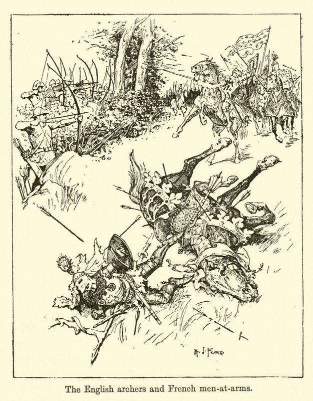 De Engelse boogschutters en Franse soldaten door Henry Justice Ford
