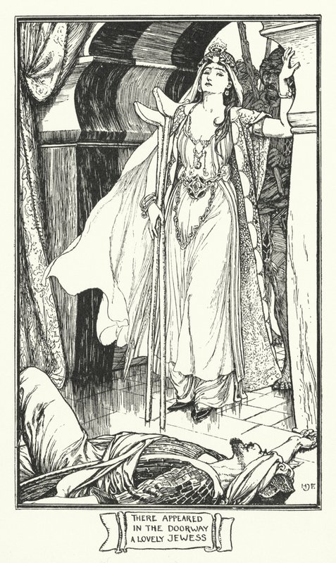 Er verscheen een mooie Jodin in de deuropening (gravure) door Henry Justice Ford