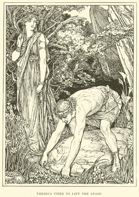 Theseus probeert de Steen op te Tillen door Henry Justice Ford