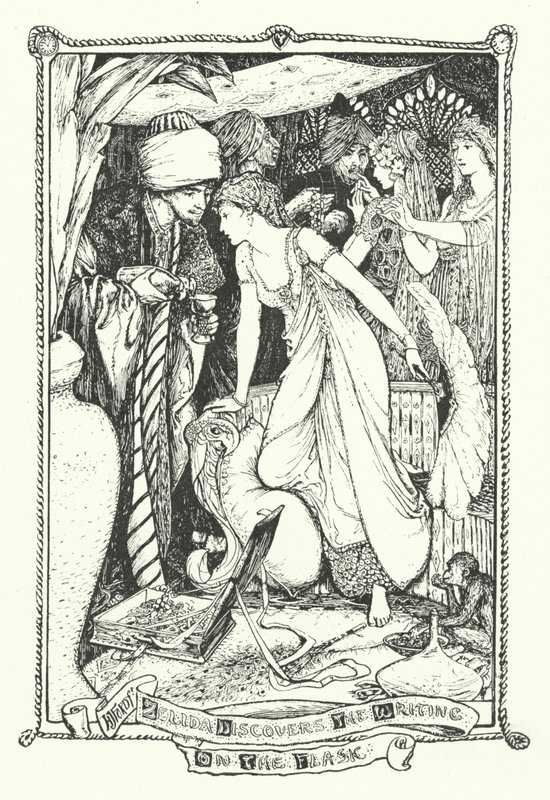 Zelida Ontdekt het Schrift op de Fles (gravure) door Henry Justice Ford
