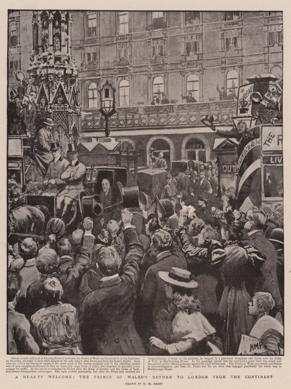 Een hartelijk welkom, de terugkeer van de prins van Wales naar Londen vanaf het continent door Henry Marriott Paget