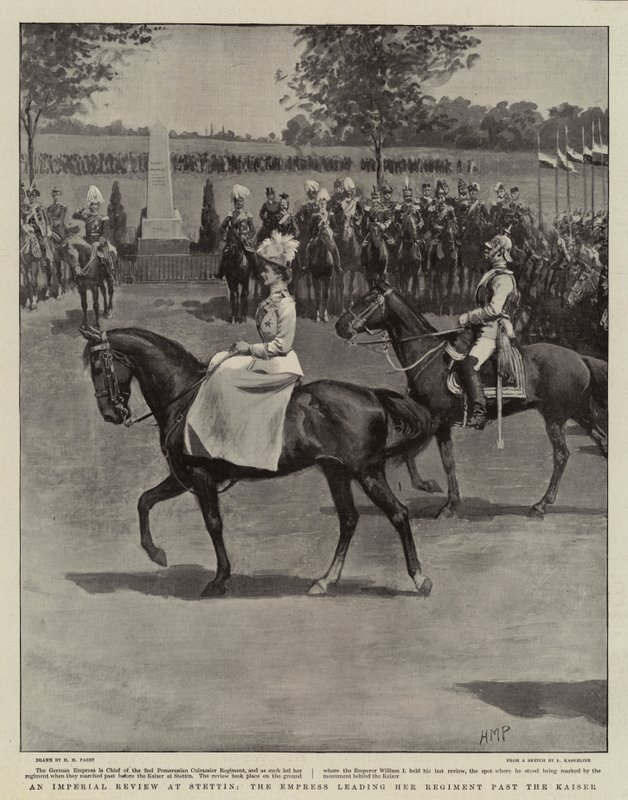 Een keizerlijke recensie in Stettin, de keizerin leidt haar regiment langs de keizer door Henry Marriott Paget
