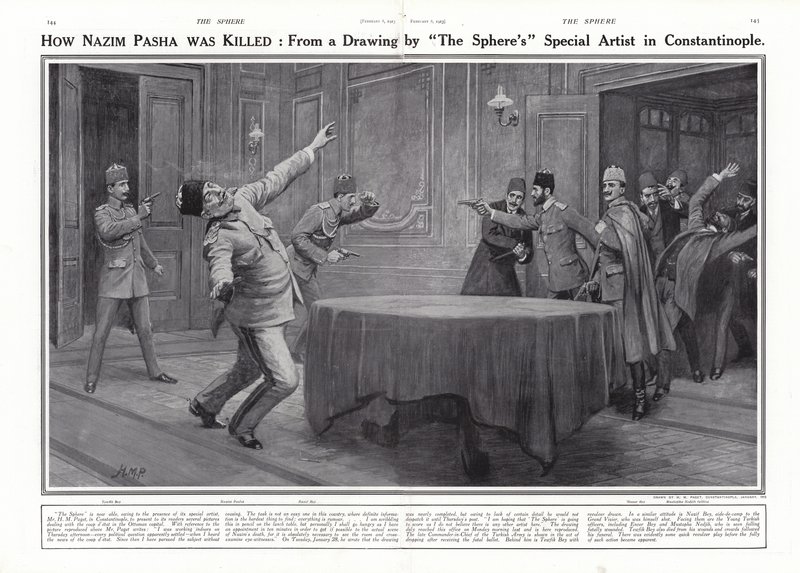 Moord op Nazim Pasha door de Jonge Turken, Constantinopel, 23 januari 1913 door Henry Marriott Paget