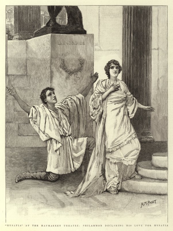 Hypatia in het Haymarket Theater, Philammon verklaart zijn liefde voor Hypatia door Henry Marriott Paget