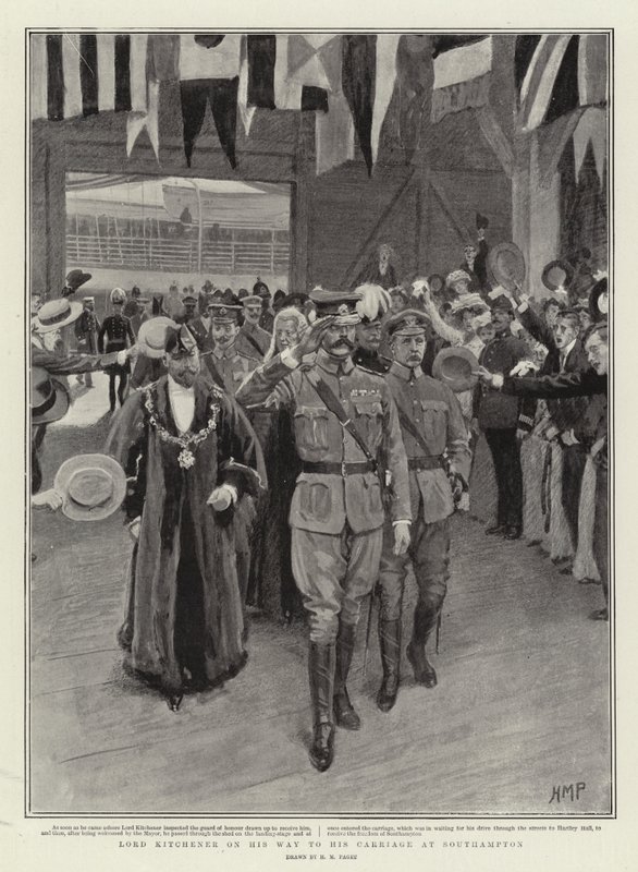 Lord Kitchener op weg naar zijn koets in Southampton door Henry Marriott Paget