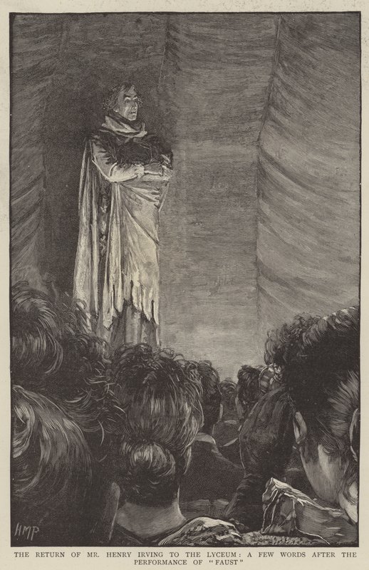 De terugkeer van de heer Henry Irving naar het Lyceum, een paar woorden na de uitvoering van Faust door Henry Marriott Paget