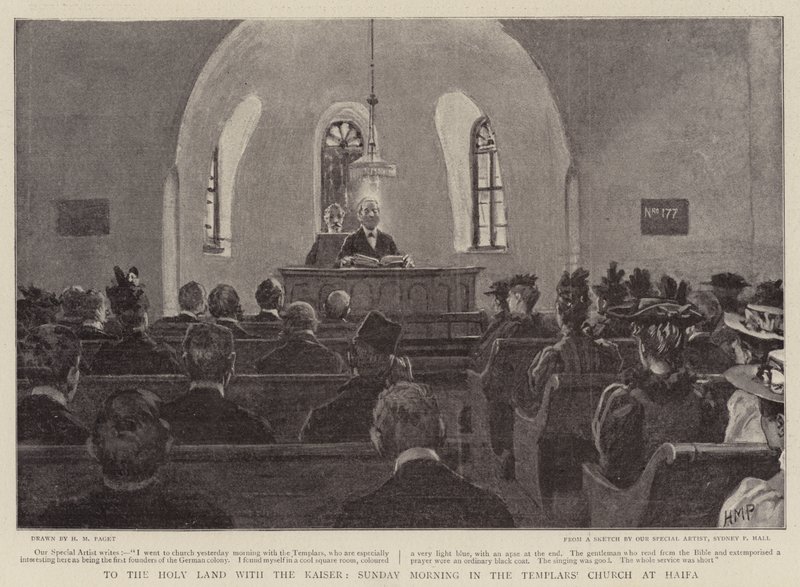 Naar het Heilige Land met de Keizer, Zondagochtend in de Tempelierskerk in Haifa door Henry Marriott Paget