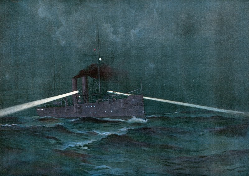 De handhaving van de neutraliteitswetten met Spanje, de kruiser Montgomery en de kanonneerboot Annapolis patrouilleren in Cubaanse wateren op zoek naar een filibusterende schoener door Henry Reuterdahl