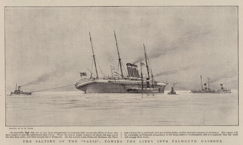 De Berging van de Paris, het Slepen van de Liner naar de Haven van Falmouth door Henry Scott Tuke