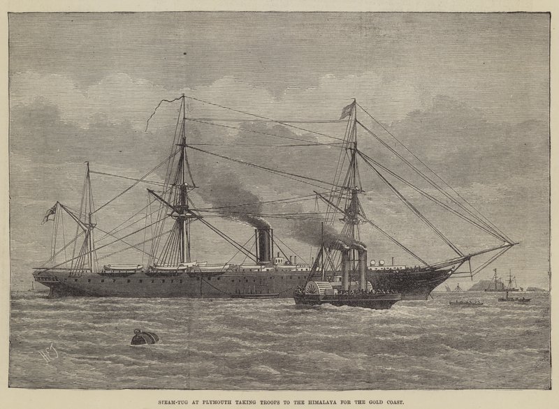 Stoomsleepboot in Plymouth die troepen naar de Himalaya brengt voor de Goudkust door Henry Spernon Tozer