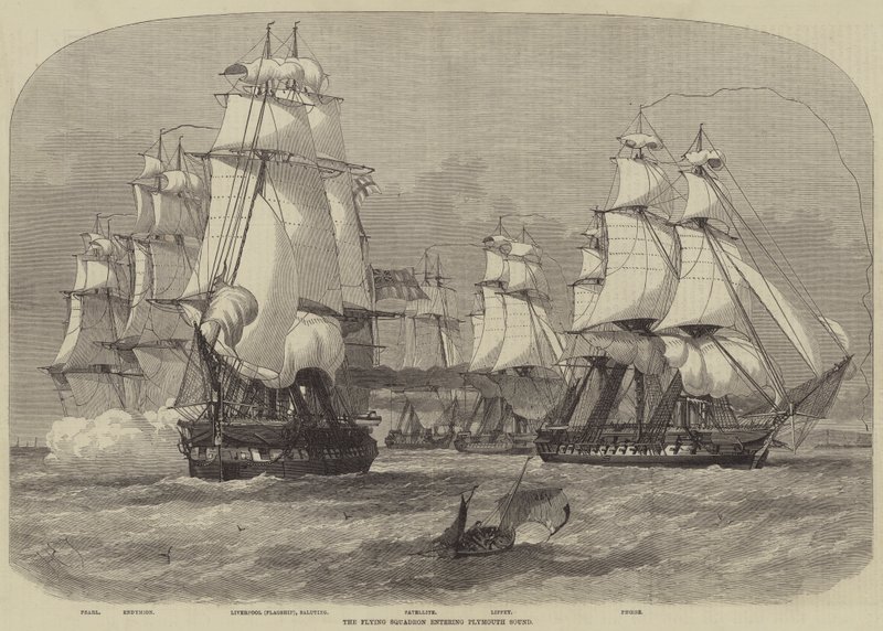 Het vliegende squadron dat Plymouth Sound binnenkomt door Henry Spernon Tozer