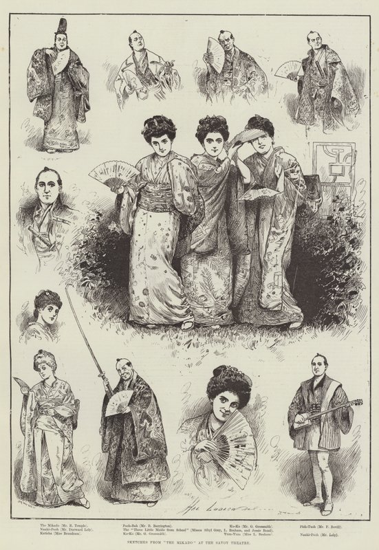Schetsen uit "The Mikado" in het Savoy Theatre door Henry Stephen (b.1861 fl.1880 1925) Ludlow
