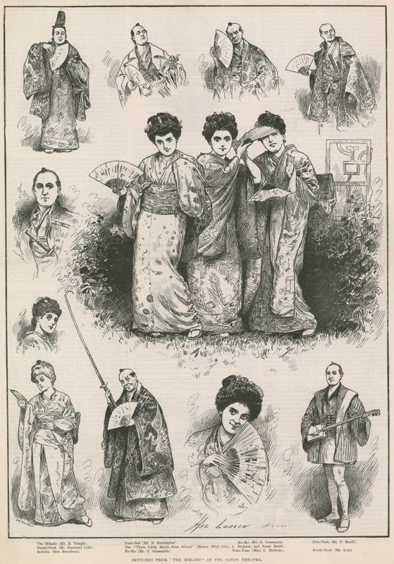 Schetsen van The Mikado in het Savoy Theatre door Henry Stephen Ludlow