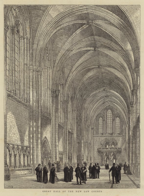 Grote zaal van de nieuwe gerechtsgebouwen door Henry William Brewer