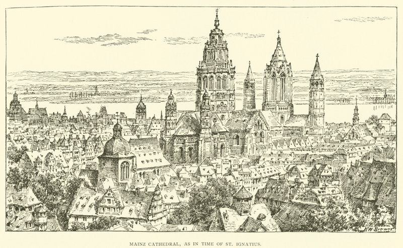 Kathedraal van Mainz, zoals in de tijd van St. Ignatius (gravure) door Henry William Brewer