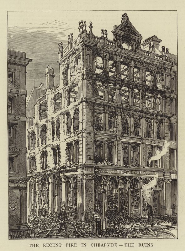 De recente brand in Cheapside, de ruïnes door Henry William Brewer