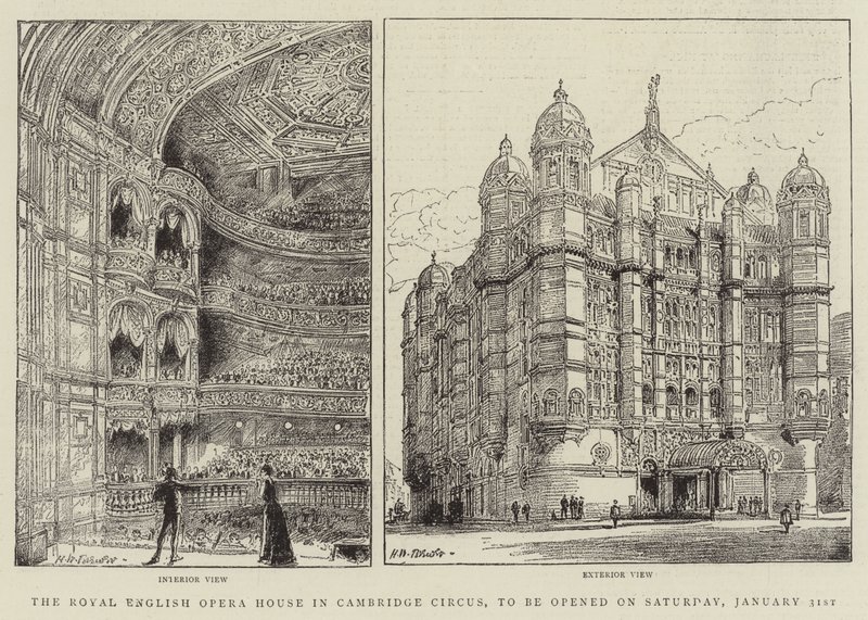 Het Royal English Opera House in Cambridge Circus, te openen op zaterdag 31 januari door Henry William Brewer