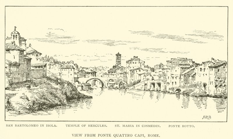 Uitzicht vanaf Ponte Quattro Capi, Rome door Henry William Brewer