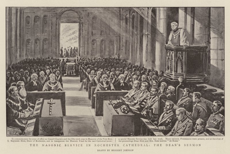 De Vrijmetselaarsdienst in de kathedraal van Rochester, de preek van de deken door Herbert Johnson
