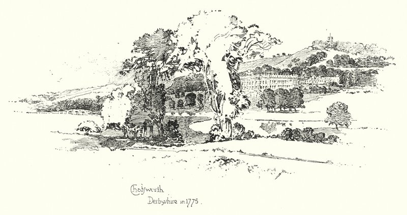 Chatsworth, Derbyshire, in 1775 door Herbert (after) Railton