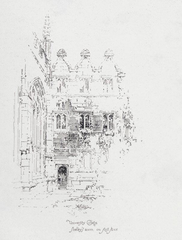 Kamer van de Engelse dichter Percy Bysshe Shelley op de eerste verdieping van University College, Oxford door Herbert (after) Railton