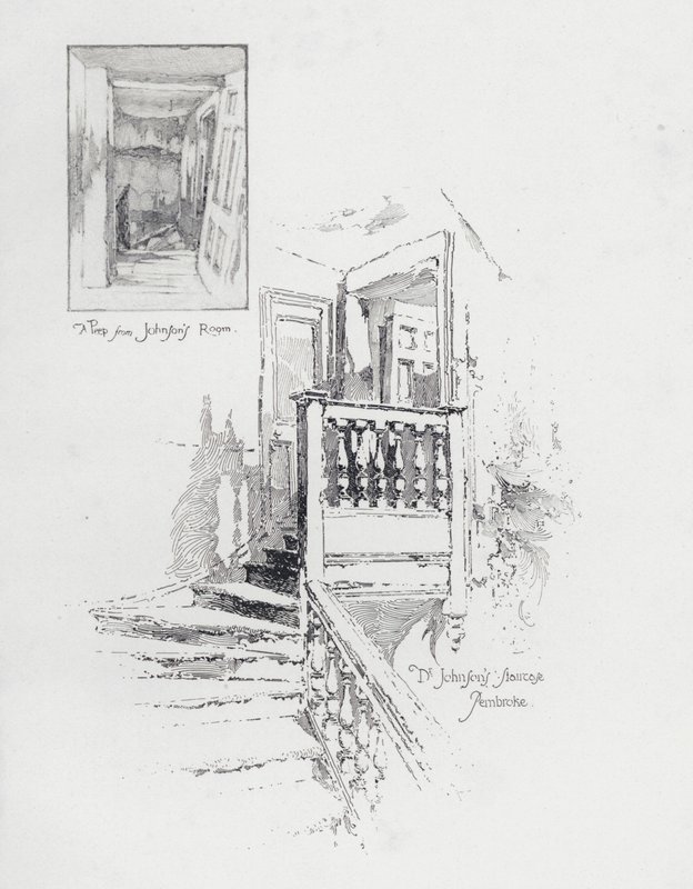 Kamer en trap van de Engelse schrijver Samuel Johnson, Pembroke College, Oxford door Herbert (after) Railton