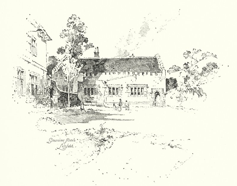 Grammatica School, Lichfield, waar Dr. Johnson naar school ging door Herbert (after) Railton