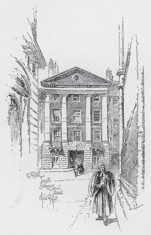 Middle Temple Gateway vanaf de Strand door Herbert (after) Railton