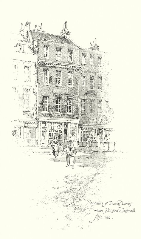 Woonplaats van Thomas Davies, Londen, waar Dr. Johnson en James Boswell elkaar voor het eerst ontmoetten door Herbert (after) Railton