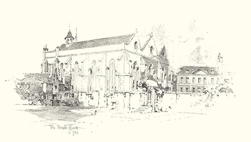 The Temple Church, Londen, in 1761 door Herbert (after) Railton