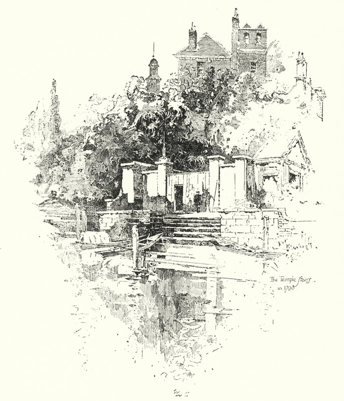 De Temple Trappen, Londen, in 1790 door Herbert (after) Railton