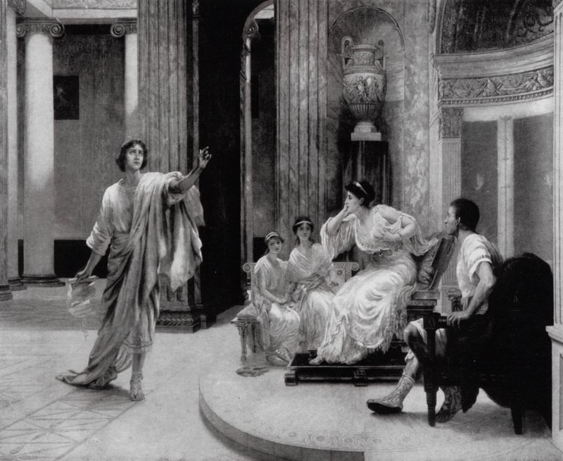 De Romeinse dichter Vergilius declameert aan keizerin Octavia zijn elegie over de dood van haar zoon, Marcellus door Herbert (after) Sidney
