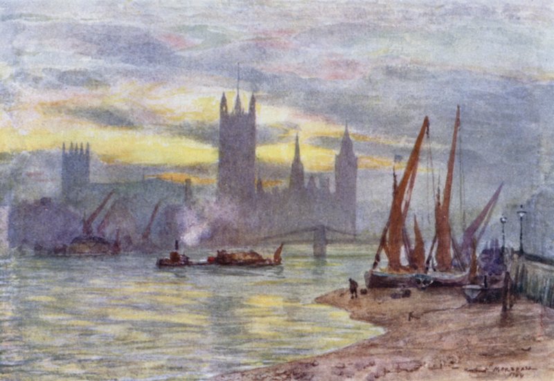 Houses of Parliament vanaf Lambeth door Herbert Menzies (after) Marshall