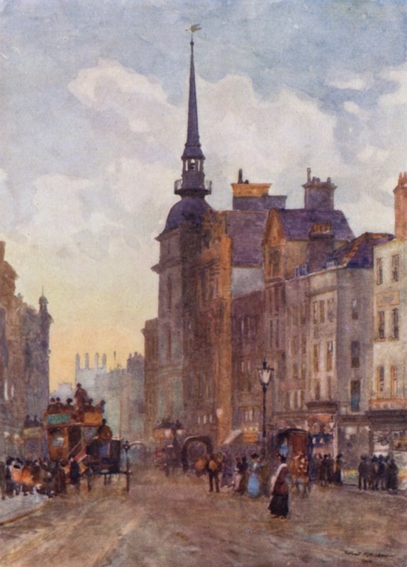 Uitzicht op Ludgate Hill vanaf de trappen van St. Paul