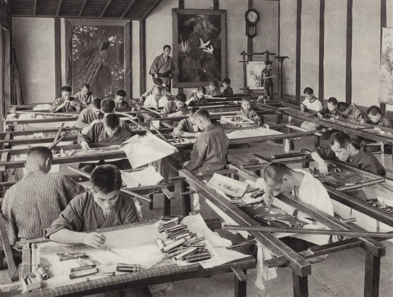 Japan in de jaren 1920: Borduurschool in Kyoto door Herbert Ponting
