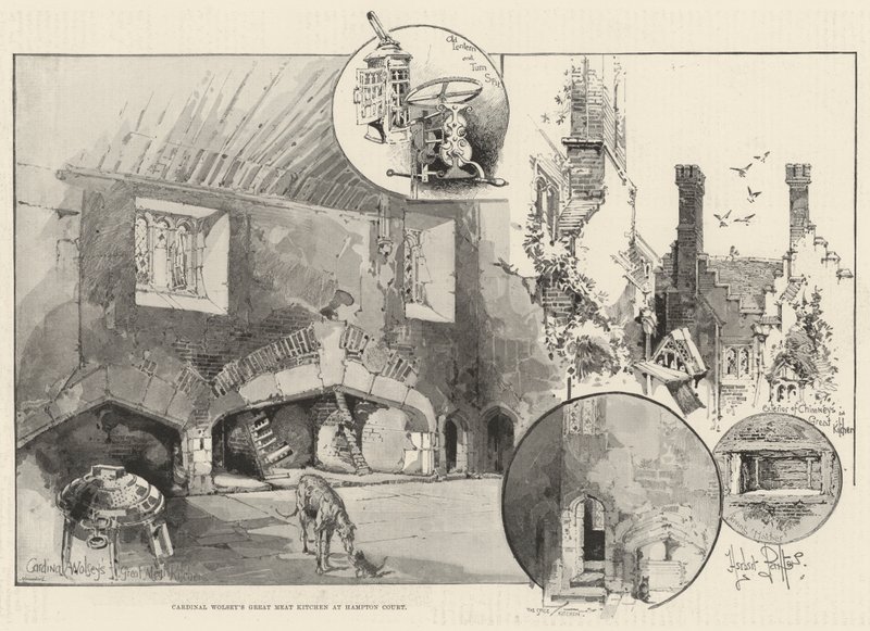 De grote vleeskeuken van kardinaal Wolsey in Hampton Court door Herbert Railton