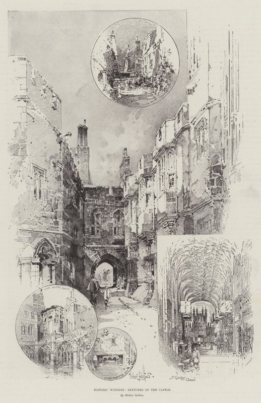 Historisch Windsor, schetsen van het kasteel door Herbert Railton
