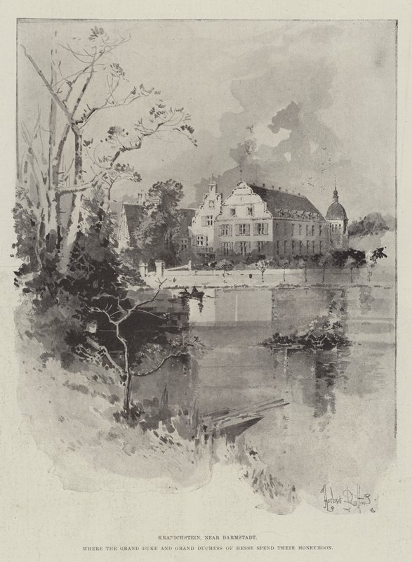Kranichstein, nabij Darmstadt, waar de Groothertog en Groothertogin van Hessen hun huwelijksreis doorbrengen door Herbert Railton