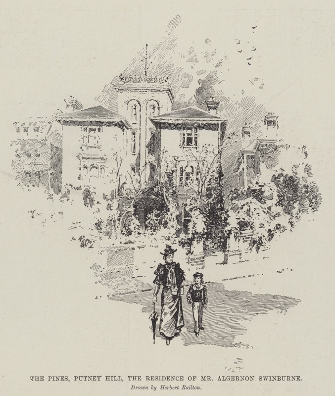 De dennen, Putney Hill, de residentie van de heer Algernon Swinburne door Herbert Railton